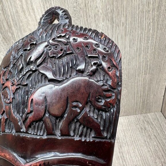 Vintage Wall Hanging Decorative Hand Carved Wood African Tribal Masks Pair Brown - Picture 9 of 13